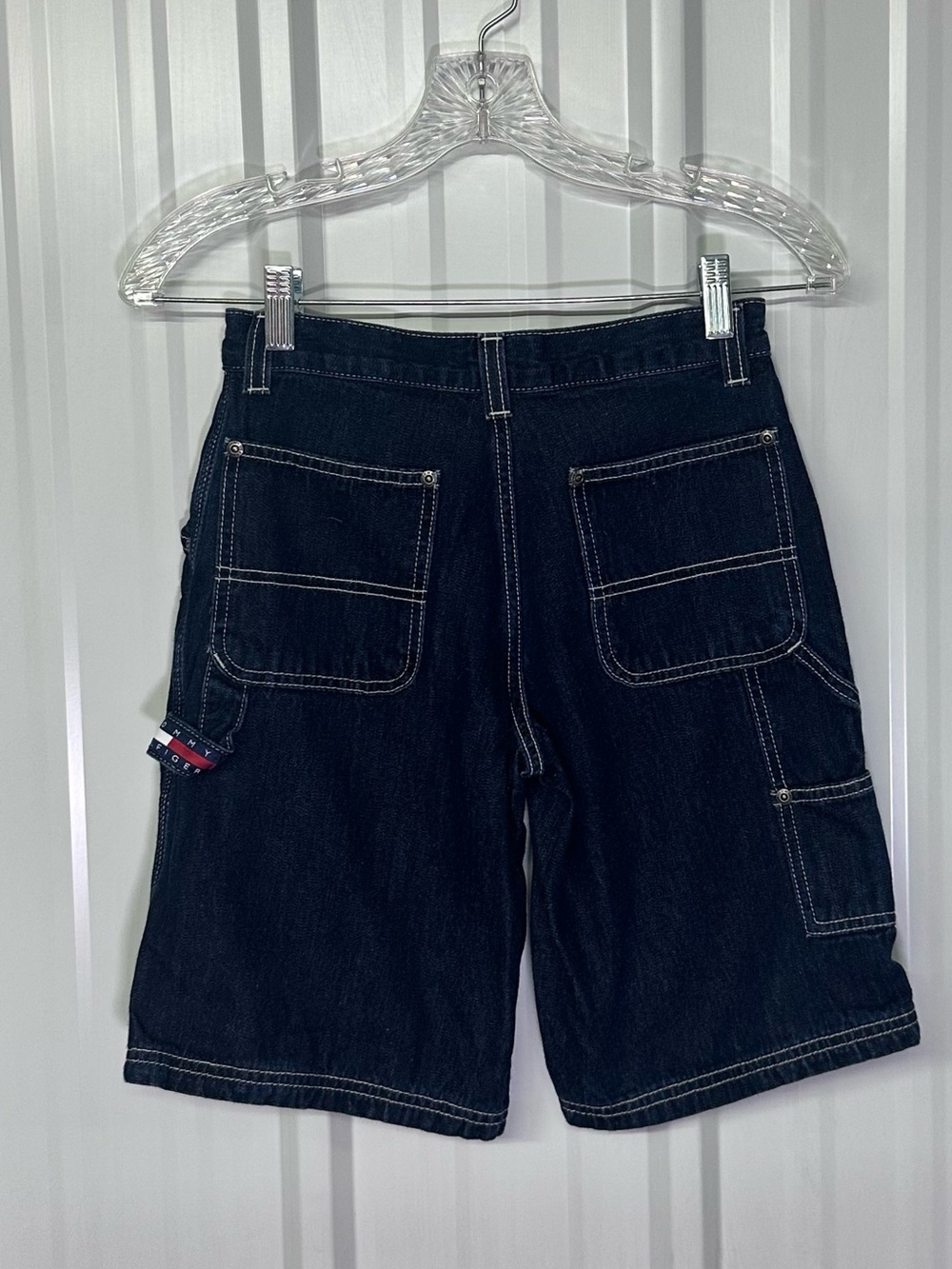 Tommy Hilfiger Boys Cargo Denim Shorts Youth Blue Utility Y2K Casual Skater
